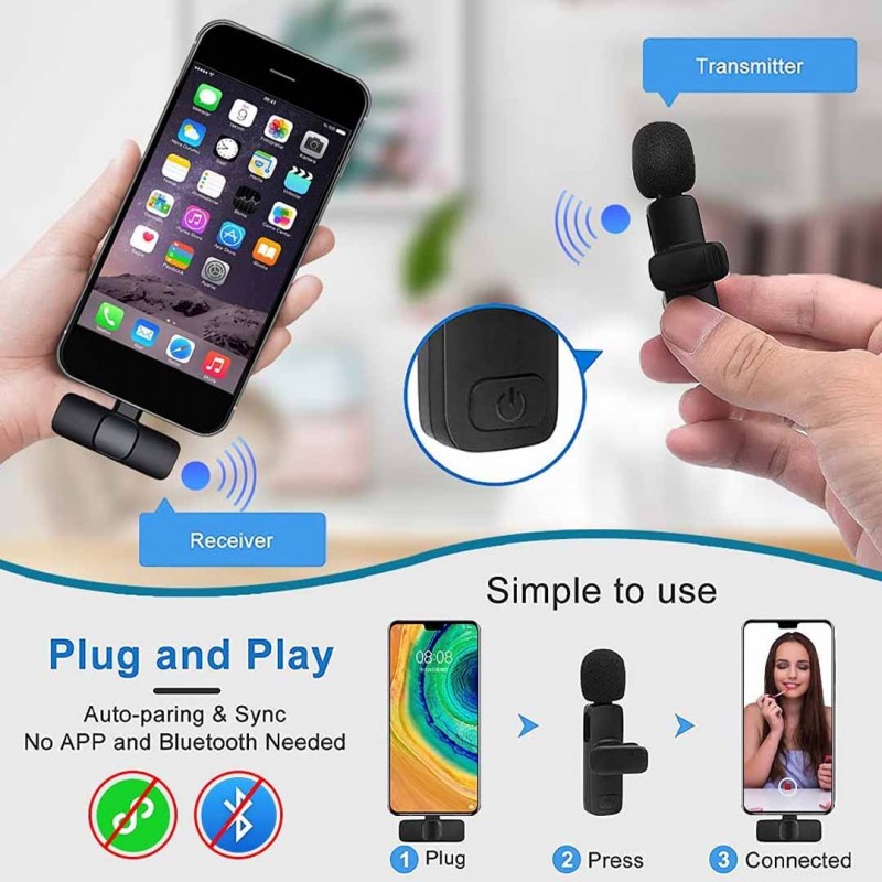 k11 Type-C Wireless Microphone K8 Collar Mic for Type C - Noise Cancellation Reduction Wireless Mic for Phone for Mobile Phone Camera,