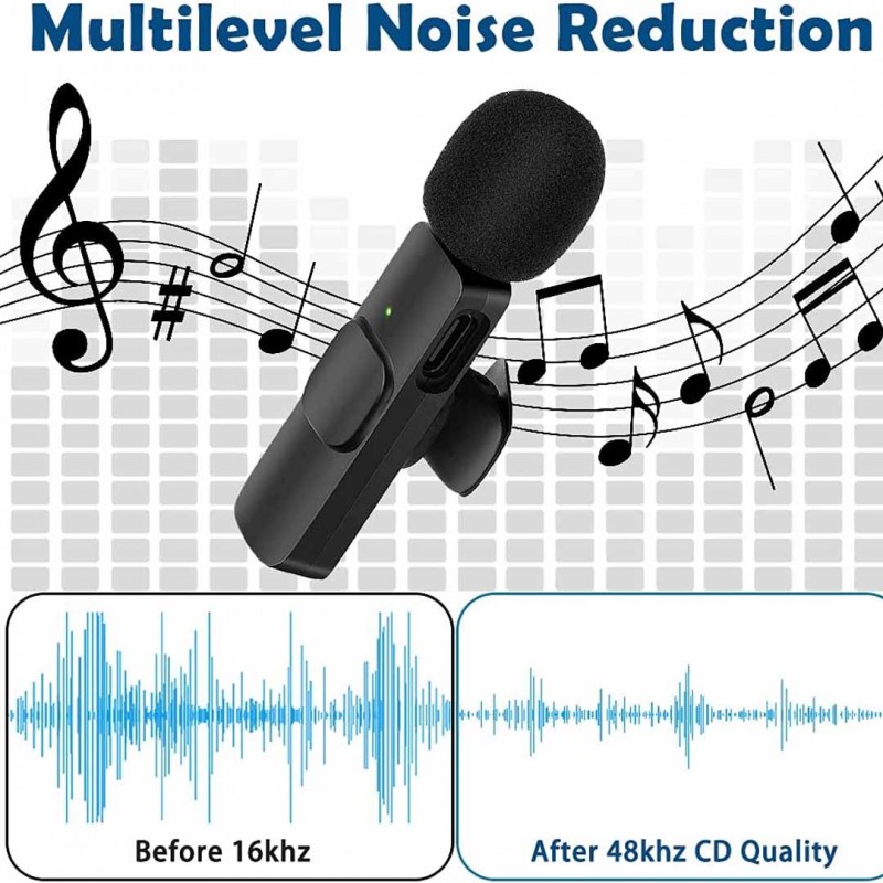 k11 Type-C Wireless Microphone K8 Collar Mic for Type C - Noise Cancellation Reduction Wireless Mic for Phone for Mobile Phone Camera,