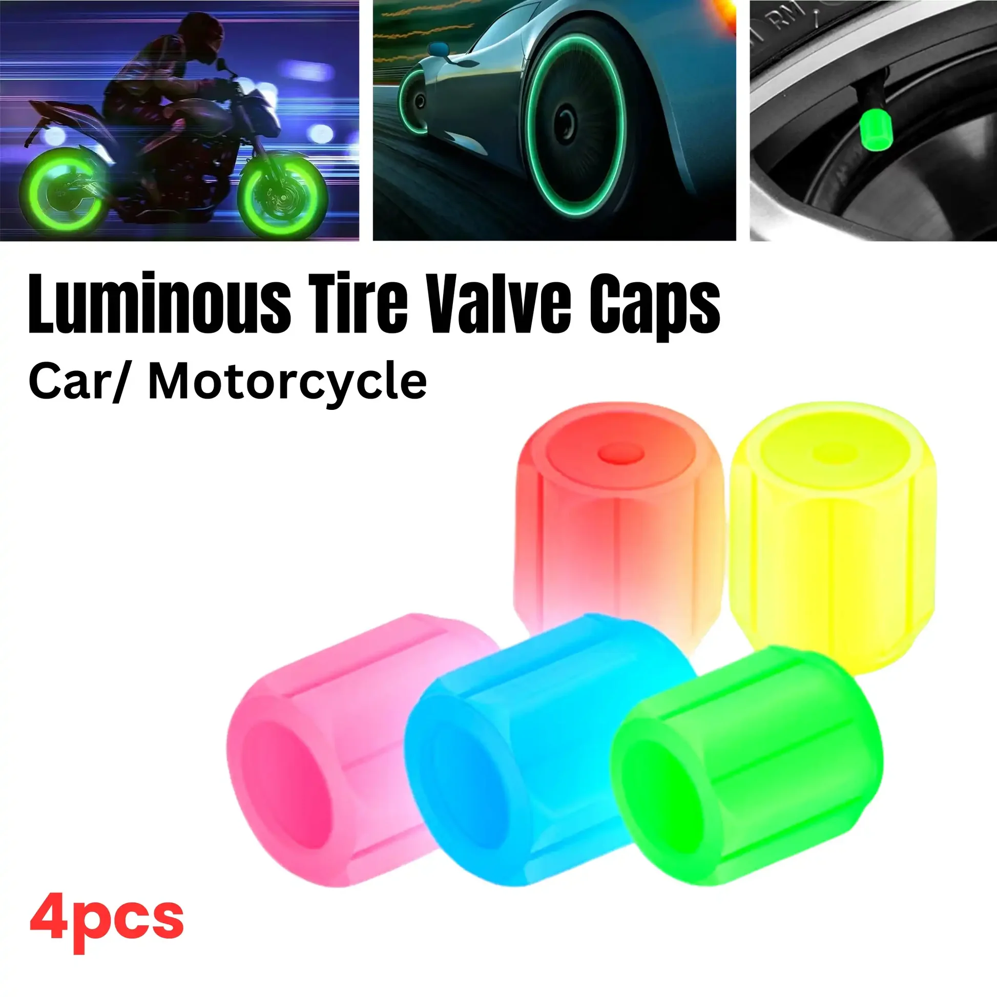 Luminous Valve Motorcycle Bicycle Bike Car Wheel Tyre Hub Cap Fluorescent Night Glowing Luminous Valve Stem Caps Decor ( Random Color )