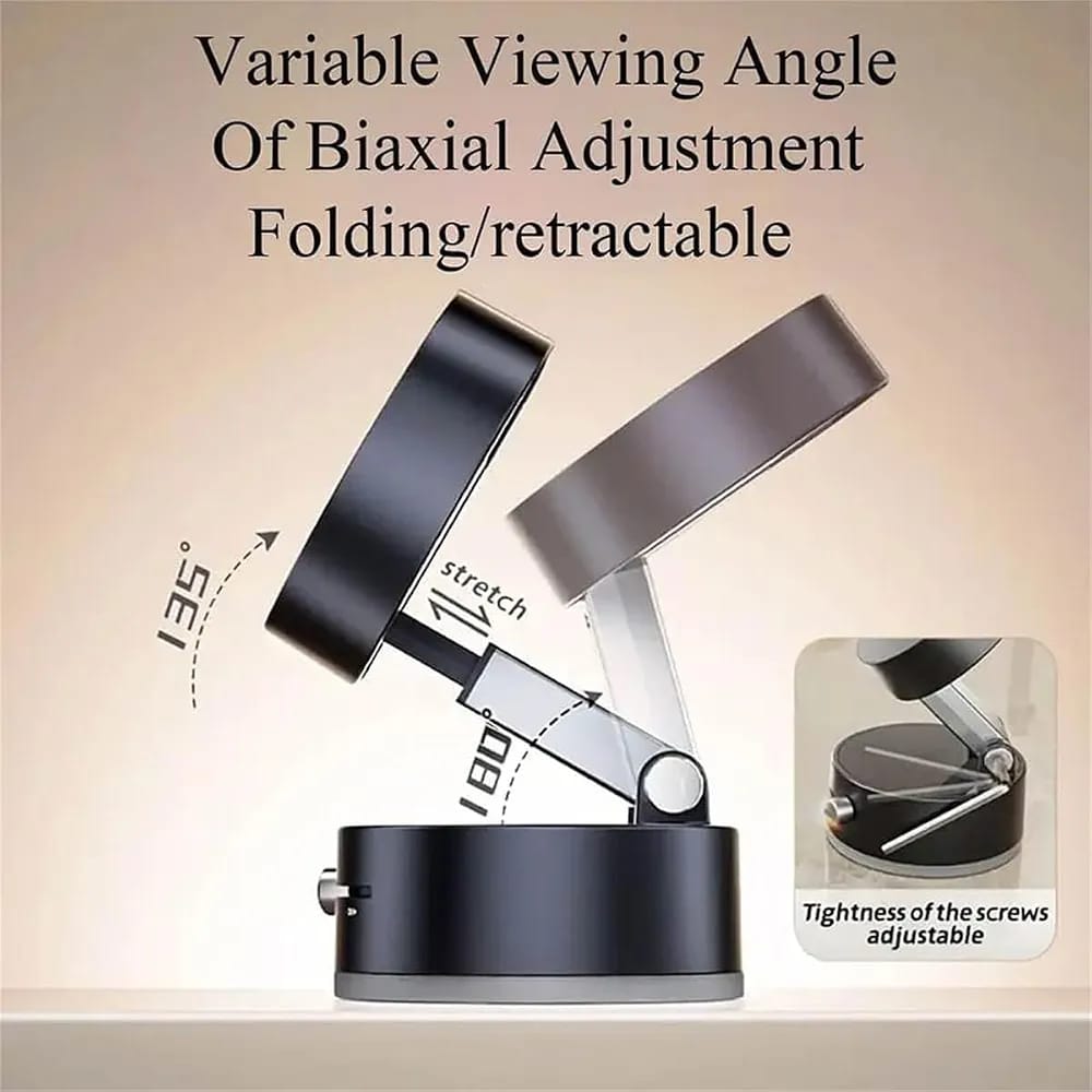 Double-Sided Vacuum Magnetic Phone Holder ? Adjustable Foldable Rotating Suction Mount (Black)