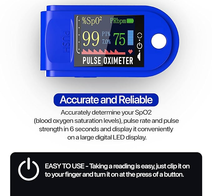 Pulse Oximeter Fingertip Monit Blood Oxygen Saturation (SpO2) and Pulse Rate Monitors- Portable Single Color LED Display [Battery Included]