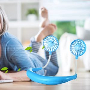 Portable Neck Fan – 360 Degree Free Rotation Hands Free Personal Hanging Neck Sports Fan USB Rechargeable Wearable Cooling Fan For Traveling (Random Color)