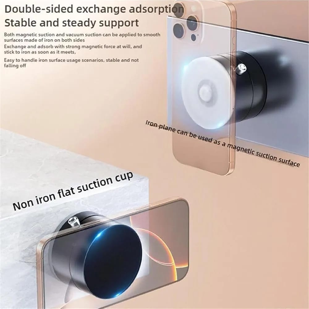 Double-Sided Vacuum Magnetic Phone Holder ? Adjustable Foldable Rotating Suction Mount (Black)