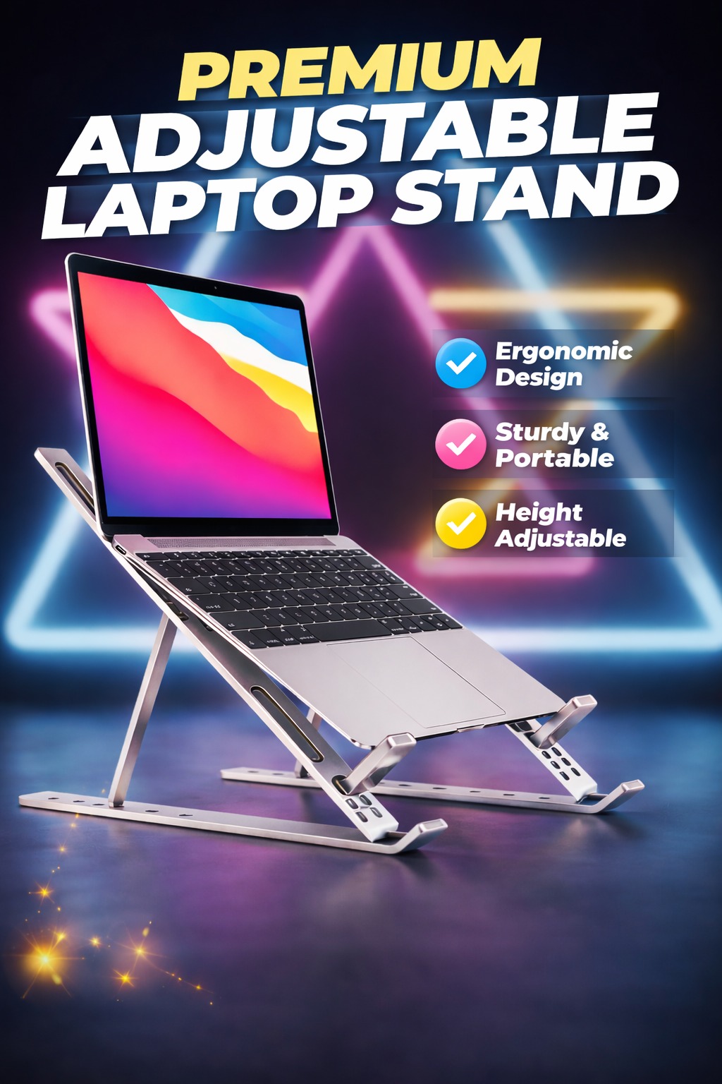 Premium Aluminum Foldable Adjustable Laptop Stand Ergonomic Portable Laptop Holder for Up to 18 Inch