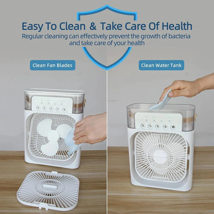 Portable Air Conditioner Fan Large Size USB Electric Fan with LED Night Light, Fine Mist Water, and Humidifier Function | Led Night Light Water Mist (Random Color)