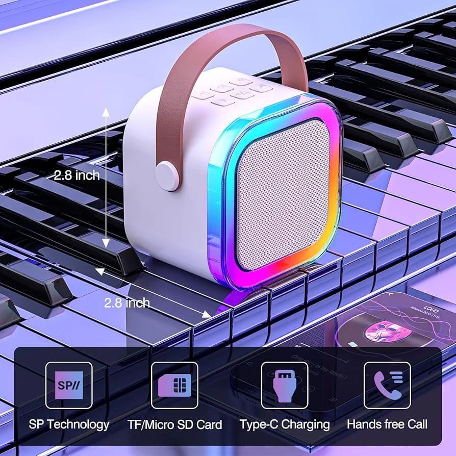 Portable Bluetooth Karaoke Speaker with RGB Lights & Controllable Battery ? Mini Loud Speaker for Kids, Girls, and Boys | Perfect Gift for Family Parties and Karaoke Fun ( Without Mic )