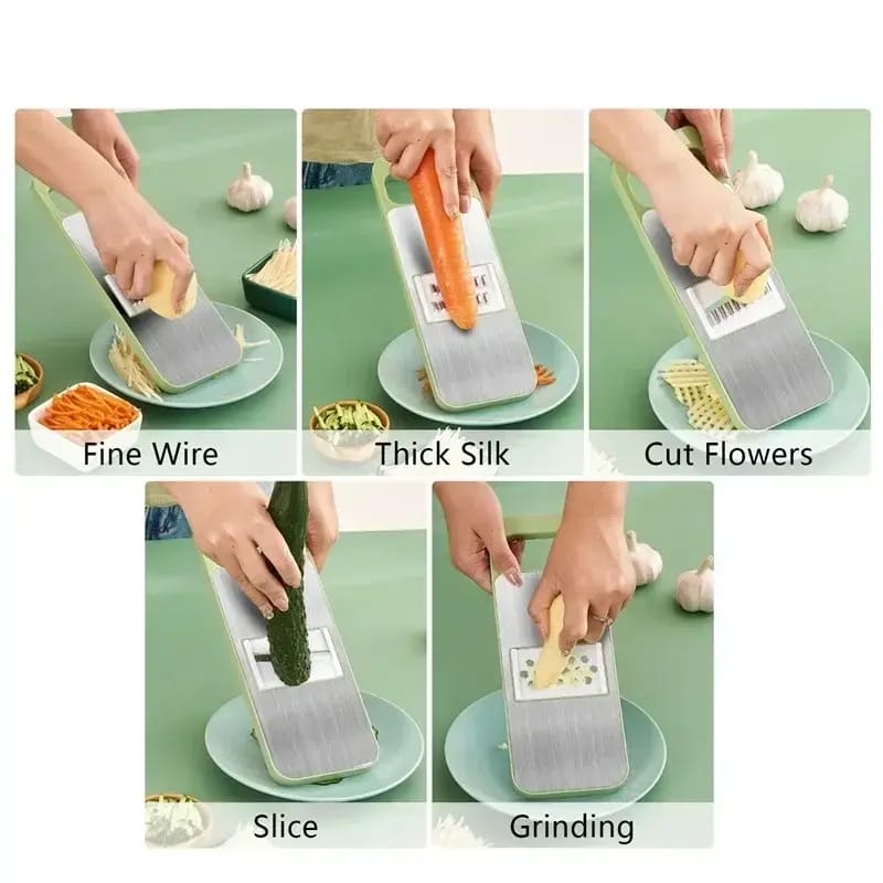Multifunctional Vegetable Cutter & Slicer Set ? Stainless Steel Mandoline Slicer with 5 Interchangeable Blades
