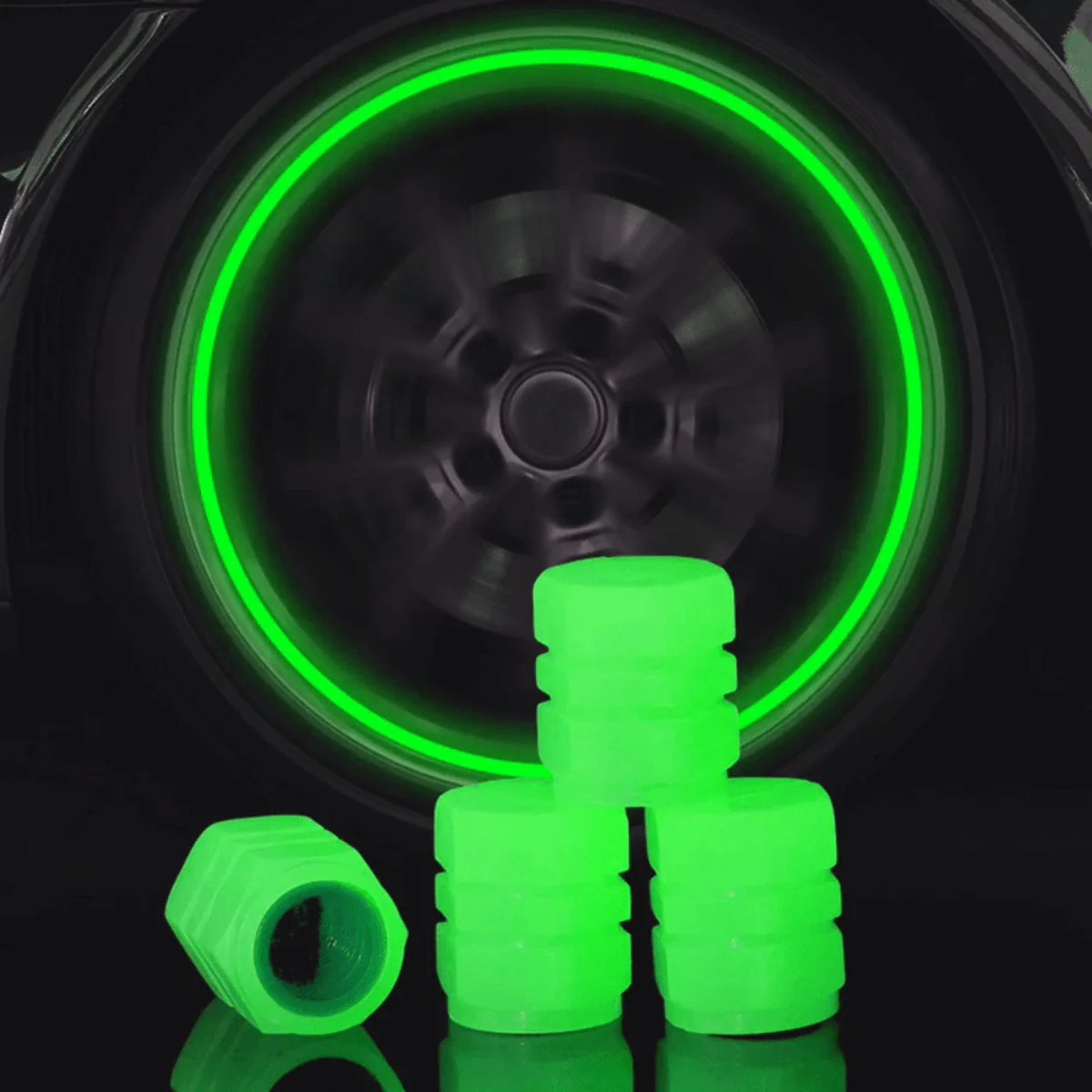 Luminous Valve Motorcycle Bicycle Bike Car Wheel Tyre Hub Cap Fluorescent Night Glowing Luminous Valve Stem Caps Decor ( Random Color )