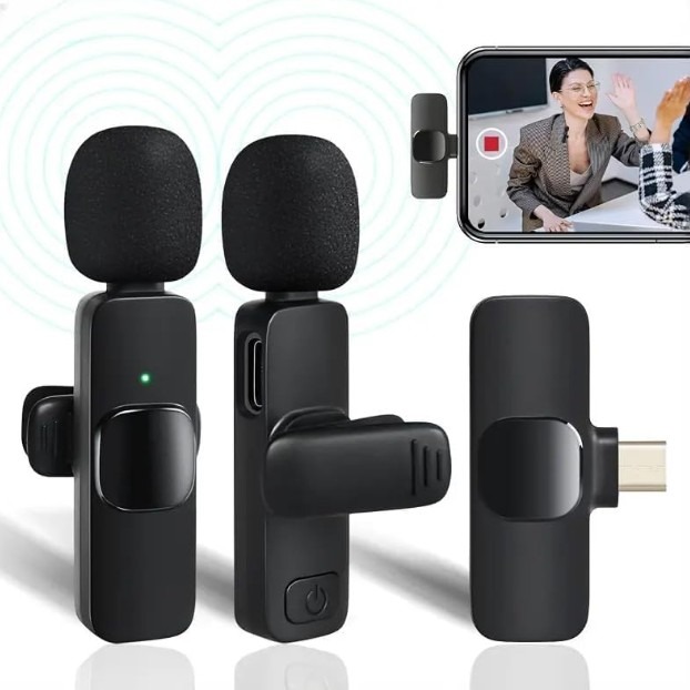 K11 2-in-1 Dual Wireless Collar Microphone Type-C & Lightning Omnidirectional Lavalier Mic for iPhone, Android, and Vlogging