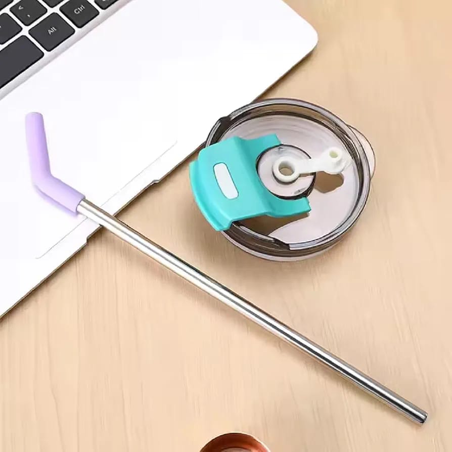 40oz Thermos Travel Mug with Handle, Leakproof Lid & Stainless Steel Straw ? Double Wall Insulated Hot & Cold Tumbler - Random Color