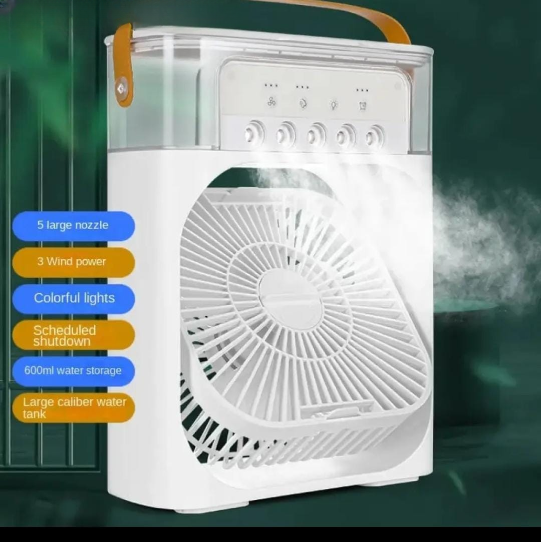 Portable Air Conditioner Fan Large Size USB Electric Fan with LED Night Light, Fine Mist Water, and Humidifier Function | Led Night Light Water Mist (Random Color)